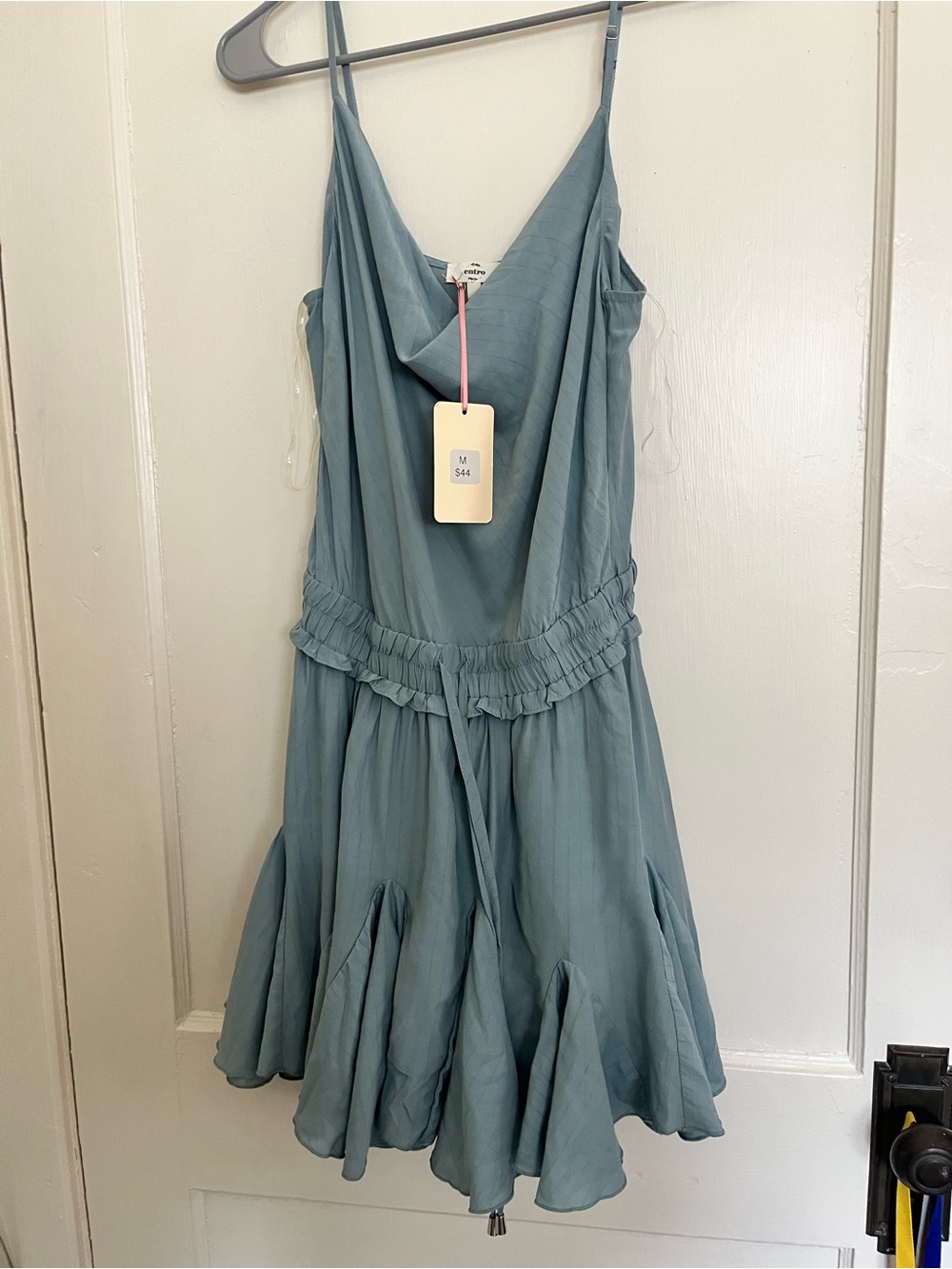 entro Blue-Green Mini Dress with Cowl Neck- built in shorts/adjustable straps